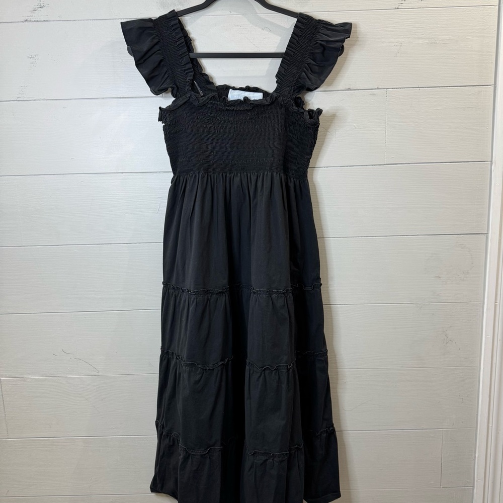Hill House The Ellie Nap Dress Black Midi Dress with Ruffle Sleeves Size Small - Picture 4 of 14